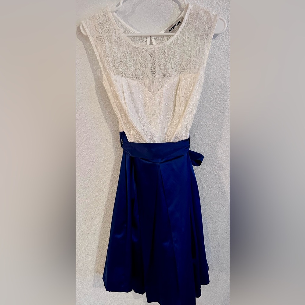 Mystic White and Blue Lace Cocktail Dress